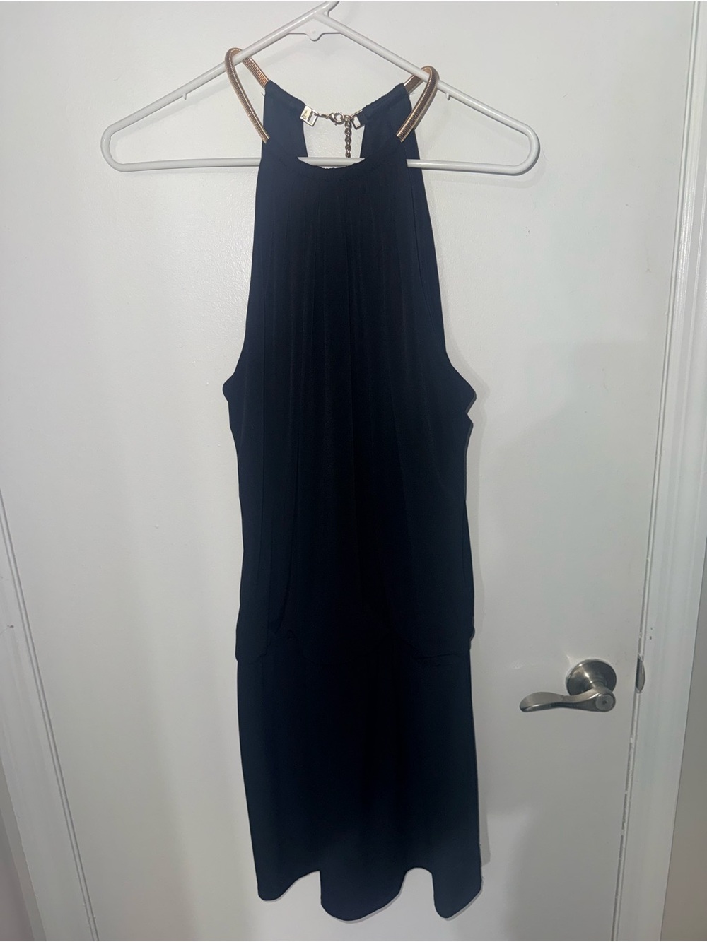 GUESS Los Angeles Black Halter Dress w/ Gold Ring Detail – Size 14